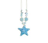 Psdndeww Trendy Sea Inspired Beaded Necklace with Starfishes and Shell Detail Stylish Vacation Accessory Ideal for Gift Giving Blue Shell Pendant Necklace, M, as described, as described