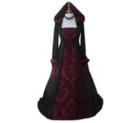 Psdndeww Victorian Witch Dress for Women Hooded Costume Gothic Lace-Up Halloween Vampire Gown Women Witch Dress Renaissances Medieval Vampires Costume