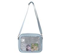 [Psdndeww] Women Girl PU Leather Handbag Transparent PVC Shoulder Messenger JK Crossbody Bag Satchel Tote Wallet PVC Crossbody Bag, blue (pale)