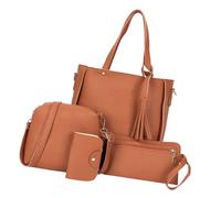 [Psdndeww] Women's 4PCS Handbag Set PU Leather Crossbody Wallet Shoulder Bag Card Case Suitable for Various Occasions, Luxurious Brown