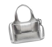 [Psdndeww] Women's Korean Style Bucket Bag Shoulder Bag Enough Space Crossbody Bag PU Leather Handbag, Silver