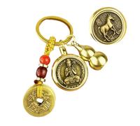 Psdndeww Zodiacs and Birth Year Buddha's Keychain with Vermilion Pumpkin Pendant Keyring Bag Accessory for Fortune and Prosperity