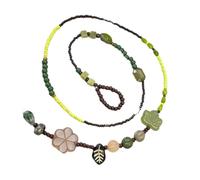 [Psdndewww] Artisan Ethnic Bead Necklace Simple Beaded Necklace Plastic Texture for People Who Love Retro and Nature