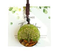 PSEEHEE Tree of Life Green Chakra Healing Orgone Pendant Necklace with Green Peridot&Tiger Eye, Heart 4th Chakra Reiki Healing Crystals Stones Jewelry Men Women, Resin Copper