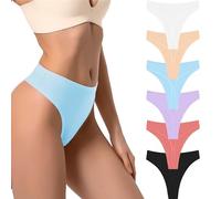 PSEFNAGX Women High Waist Ribbed Cotton Thong No Show Underwear Plus Size, Light Purple/Black/White/Pink/Khaki/Army Green, 3XL