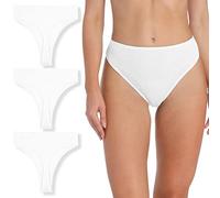 PSEFNAGX Women's High Waist Breathable Seamless Sport Ribbed Cotton Thong Panties No Show Underwear Plus Size, 3 Pieces Whites, XXL