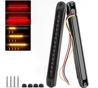 PSEQT 10" LED Trailer Tail Light Bar Brake Stop Turn Signal Lights Assembly Identification Red & Amber Sequential Strobe Strip Lamp w/Smoked Lens Waterproof for Pickup Golf Cart Offroad Truck RV UTV