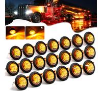 PSEQT - 20pcs 3/4" Strobe Turn Signal Lights + Steady Marker Lights Dual Function Amber LED Trailer Lights 12V Round Turn Signal Lights