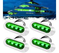 PSEQT 3.8'' Waterproof Boat Marine LED Lights Courtesy Interior Deck Light Navigation Transom Stern Cabin Lighting for Pontoon Fishing Boat Kayak Sailboat Bass Boat Vessel 12V 24V (Green 4Pcs)