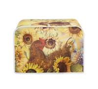 Psesaysky Rooster Sunflower Toaster Covers 2 Slice Durable Kitchen Appliance Organizer Bag with Top Hook Microwave Oven Dust Cover Bread Toaster Cover