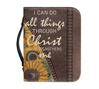 Psesaysky Sunflower Cowboy Bible Carrying Case Large Bible Covers for Woman Girl Portable Fall Bible Covers Case PU Leather Bible Bag with Handle