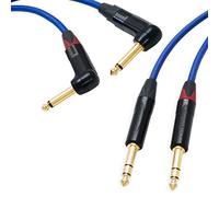 Pseudo Balanced Angled Mono Jack to TRS Jack Lead (PAIR) Van Damme Neutrik Cable (75cm, Blue)