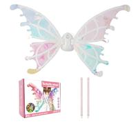 PSFDEWT 1 Set Butterfly Wing with Adjustable Strap Electric Angel Wing with LED Lights and Music Girls Fairy Costume for Kids Halloween Valentine Birthday Christmas Party Gifts Light Up Butterfly
