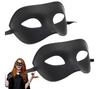 PSFDEWT 2 Pcs Masquerade Mask Half Face DIY Blank Mask with Ribbons for Men, Women Lightweight Comfortable Halloween for Ball Proms Cosplay (Black) Diy