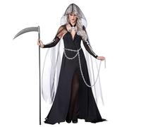 PSFDEWT 3Pcs Womens Halloween Costumes Includes Transparent Black Cloak with Hood, Black Dress & Chain One Size Long Death Cloak Halloween Costumes for Cosplay Party Christmas Invisible