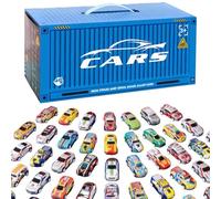 PSFDEWT 48PCS/Set Race Cars Funny Simulation Pull Back Cars with Built-In Garage Toys Portable Mini Pull Back for Boys Girls Toddlers Lover Gift, Blue