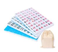 PSFDEWT Mahjong Set Chinese Mahjong Game Set 144 Tiles Solid Structure Mini with 2 Dice & Storage Bag Easy To Read Cards 2024 for Travel Party Family GameMahjong
