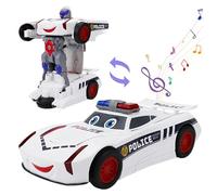 PSFDEWT Police Car Toy Transformable 360 Degree Rotation Drifting Robot Car with LED & Sound Batteries Powered Remote Control for Boys Kids, for Boys and GirlsPolice Toy