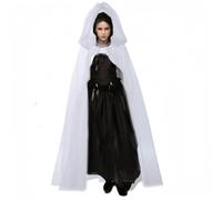 PSFDEWT Witch Costume Halloween Vintage Renaissance Embroidered Sheer Ghost Bride Costume Spooky Ghost for Halloween, Cosplay Haunted Mansion (White)