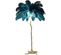Psfghvz Natural Ostrich Feather Floor Lamp, Resin Feather Standing Lamp, Simple Modern Bedroom and Living Room Standing Lamp, Golden Lamp Body, Dimmable with E14 LED Bulb, Blue, 60cm
