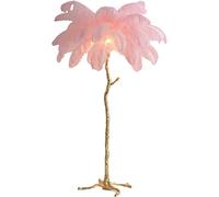 Psfghvz Natural Ostrich Feather Floor Lamp, Resin Feather Standing Lamp, Simple Modern Bedroom and Living Room Standing Lamp, Golden Lamp Body, Dimmable with E14 LED Bulb, Pink, 120cm