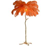 Psfghvz Natural Ostrich Feather Floor Lamp, Resin Feather Standing Lamp, Simple Modern Bedroom and Living Room Standing Lamp, Golden Lamp Body, Dimmable with E14 LED Bulb, Orange, 80cm