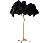 Psfghvz Natural Ostrich Feather Floor Lamp, Resin Feather Standing Lamp, Simple Modern Bedroom and Living Room Standing Lamp, Golden Lamp Body, Dimmable with E14 LED Bulb, 120cm, Black