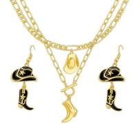 PSFXBM 4 Pcs Cowboy Necklace, Cowgirl Accessories Set with Hat Necklace, Shoe Necklaces, and Boot Earrings, Fashion Cowgirl Outfit Accessories, Perfect for Cowboy Theme Parties and Gift Giving