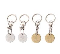 PSFXBM 4 Pcs Trolley Token, Shopping Cart Keychain, Stainless Steel Coin Keyring, Trolley Tokens For Supermarket, Cart Trolley Key, Removable Shopping Keychain (Steel/Gold)