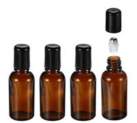 PSFXBM 4Pcs 30ml Glass Roller Bottles, Essential Oils Roller Bottle, Amber Roller Ball Black Caps Refillable Sample Containers, For Essential Oils Aromatherapy Lip Gloss Balms Cosmetics Perfumes