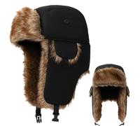 PSFXBM Black Winter Hat,Ear Protection Windproof Cold Wind and Snow Cap,Trapper Hat with Ear Flaps Men Women,Hunter Hat,Waterproof Windproof Hunting Hat for Outdoor Skiing Skating(Black)