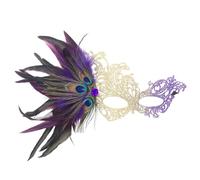 PSFXBM Masquerade Mask, Lace Half Face Mask with Peacock Feathers and Rhinestones, Phoenix Design in Gold and Purple, for Women, Halloween, Costume Party, Masquerade Ball, Photography