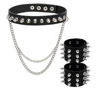 PSFXBM Studded Bracelet Set, Punk Goth Collar and Bracelets 3-Piece Accessories, Adjustable Fit for Men and Women, Ideal for Concerts, Halloween, and Everyday Bold Style 80s Punk Accessories