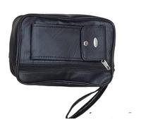 PSH Men's Genuine Leather Multipurpose travel Pouch Leather Big Wrist Clutch Bags Business Handbag Sling Bag,Document Carry Bag, High-capacity, Black