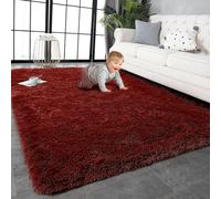 PSHCEE Low Pile Area Rug 400 x 490 cm Anti Slip Modern Super Soft Thick Pile Plush Carpet Home Decor for Living Room and Bedroom, Red Wine