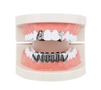 Psivika 2 Single Heart Cross Shape Top Grillz Teeth and 6 Bottom Set Grillz Hip Hop Grillz Vampire Fangs Grillz, M, Brass, rhinestone