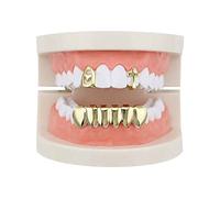 Psivika 2 Single Heart Cross Shape Top Grillz Teeth and 6 Bottom Set Grillz Hip Hop Grillz Vampire Fangs Grillz, M, Brass, rhinestone