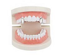 Psivika 2PC Gold Plated Vampire Dracula Grillz Cap for Your Teeth Grillz Men Women Hip Hop Jewelry Gift, M, Brass, rhinestone