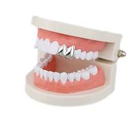 Psivika 4 PC Gold Plated Grillz Vampire Dracula Fangs Hip Hop Teeth Grillz Set, M, Brass, rhinestone