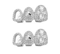 Psivika Gold Plated Shiny Hip Hop Teeth Grillz Caps Vampire Fangs Grillz for Your Teeth for Men and Women Rapper Costume Cosplay Teeth Jewelry and Accessories, M, Brass, rhinestone