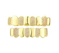 Psivika Gold Plated Shiny Hip Hop Teeth Grillz Caps Vampire Fangs Grillz for Your Teeth for Men and Women Rapper Costume Cosplay Teeth Jewelry and Accessories, M, Brass, rhinestone