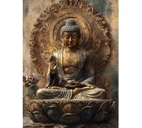 Pskgbxmu Adult Embroidery Cross Stitch Kit 11CT Pre-Printed Pattern Cross Stitch Kit Buddha Statue on a Rock Wall DIY Craft Home Decor 40x50 cm