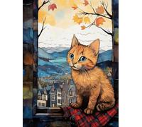 Pskgbxmu Adult Embroidery Cross Stitch Kit 11CT Pre-Printed Pattern Cross Stitch Kit Cat on a windowsill DIY Craft Home Decor 40x50 cm