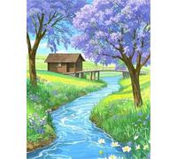 Pskgbxmu Adult Embroidery Cross Stitch Kit 11CT Pre-Printed Pattern Cross Stitch Kit DIY Craft Home Decor Green Grass and Brook 40x50 cm