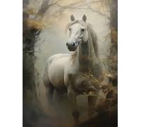 Pskgbxmu Adult Embroidery Cross Stitch Kit 11CT Pre-Printed Pattern Cross Stitch Kit Morning Mist White Horse DIY Craft Home Decor 40x50 cm