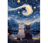 Pskgbxmu Adult Embroidery Cross Stitch Kit 11CT Pre-Printed Pattern Cross Stitch Kit Starry cat DIY Craft Home Decor 40x50 cm