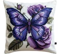 Pskgbxmu DIY Embroidery Cross Stitch Cushion Kit 11CT Needlepoint Craft Set pre Printed Handmade Cushion Cover Stitched Cushion Kit Butterfly Flowers 45x45cm