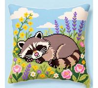 Pskgbxmu DIY Embroidery Cross Stitch Cushion Kit 11CT Needlepoint Craft Set pre Printed Handmade Cushion Cover Stitched Cushion Kit Raccoon 45x45cm