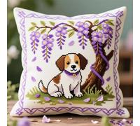 Pskgbxmu DIY Embroidery Cross Stitch Cushion Kit 11CT Needlepoint Craft Set pre Printed Handmade Cushion Cover Stitched Cushion Kit Animal Puppy 45x45cm