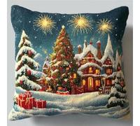 Pskgbxmu DIY Embroidery Cross Stitch Cushion Kit 11CT Needlepoint Craft Set pre Printed Handmade Cushion Cover Stitched Cushion Kit Christmas Night View 45x45cm